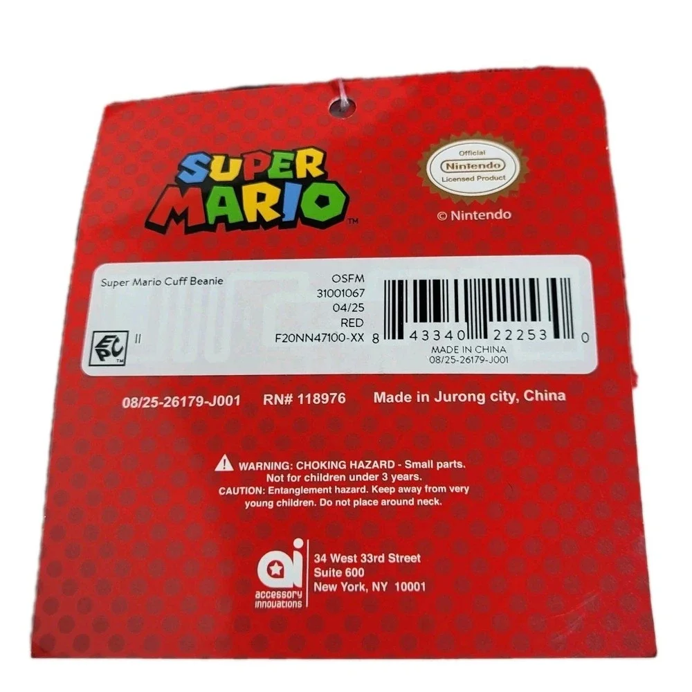Nintendo Super Mario Red Winter Beanie Hat w/ Ear Flaps & Pom Pom – One Size NWT
